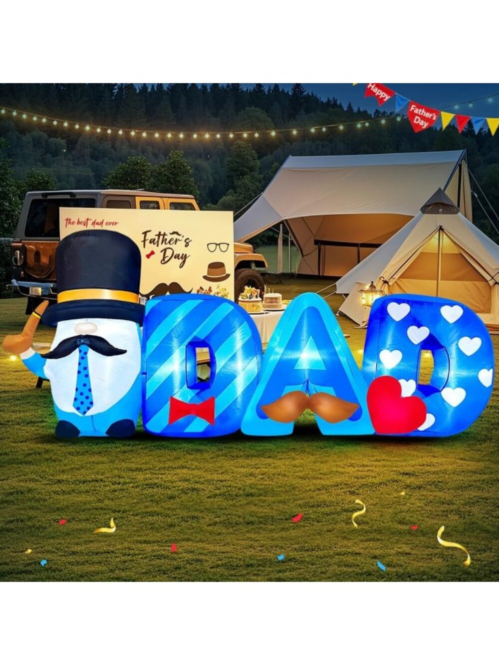 8FT Inflatable Father's Day Decoration with LED Lights, Gnome & Balloons for